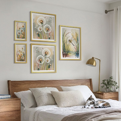Set di 5 quadri Libellule floreali in stile naturale