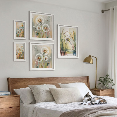 Set di 5 quadri Libellule floreali in stile naturale