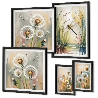 Set di 5 quadri con stampa di libellule floreali in stile naturale