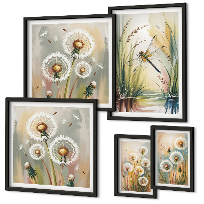 Set di 5 quadri Libellule floreali in stile naturale