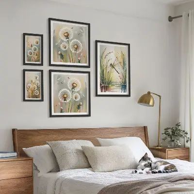 Set di 5 quadri con stampa di libellule floreali in stile naturale