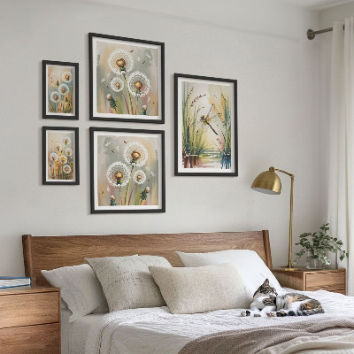 Set di 5 quadri Libellule floreali in stile naturale