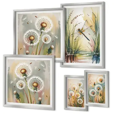 Set di 5 quadri con stampa di libellule floreali in stile naturale