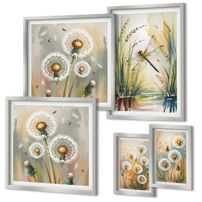Set di 5 quadri Libellule floreali in stile naturale