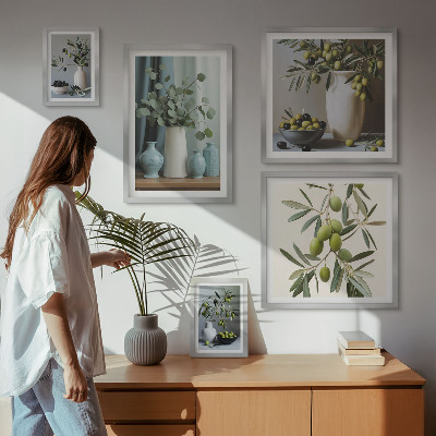 Set di quadri incorniciati Olive verdi in un vaso decorativo