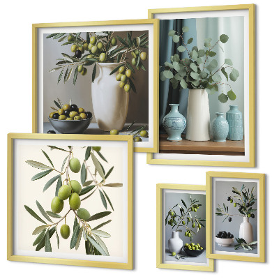 Set di quadri incorniciati Olive verdi in un vaso decorativo