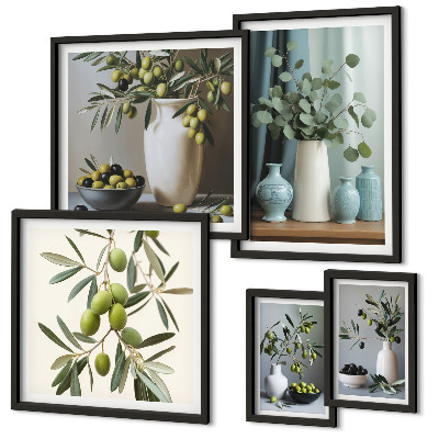 Set di quadri incorniciati Olive verdi in un vaso decorativo