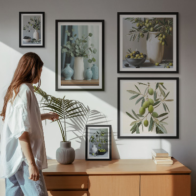 Set di quadri incorniciati Olive verdi in un vaso decorativo