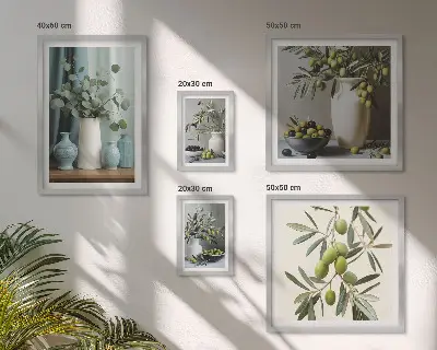 Polittico con fiori di olive verdi in stile scandinavo con cornice