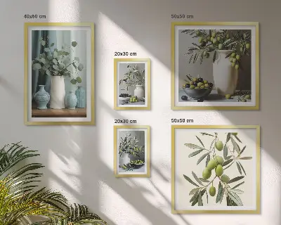 Polittico con fiori di olive verdi in stile scandinavo con cornice