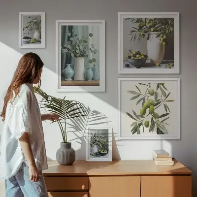 Polittico con fiori di olive verdi in stile scandinavo con cornice