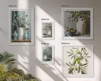 Polittico con fiori di olive verdi in stile scandinavo con cornice
