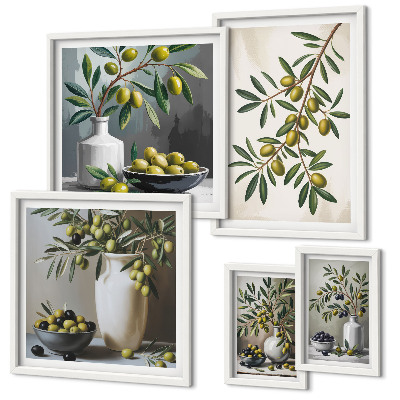 Set di 5 quadri Dettagli color oliva in un interno rustico