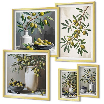 Set di 5 quadri Dettagli color oliva in un interno rustico