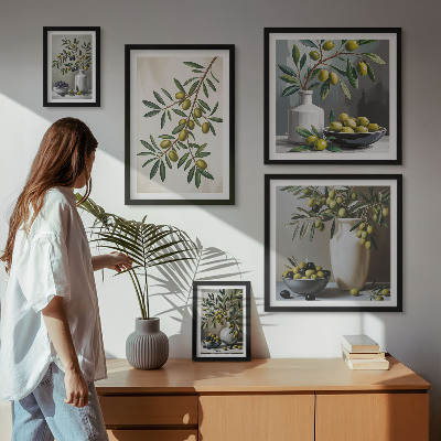 Set di 5 quadri Dettagli color oliva in un interno rustico