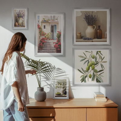 Set di quadri incorniciati Interni eleganti con fiori e frutta