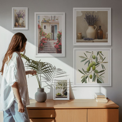 Set di quadri incorniciati Interni eleganti con fiori e frutta