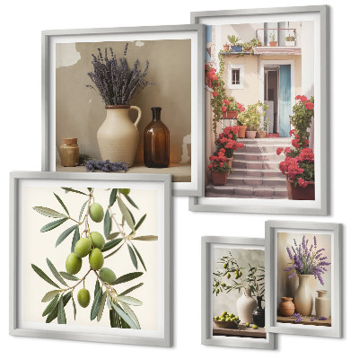 Set di quadri incorniciati Interni eleganti con fiori e frutta