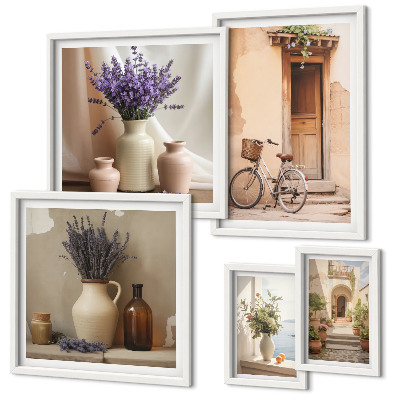 Set di 5 quadri Interni eleganti con bicicletta e fiori