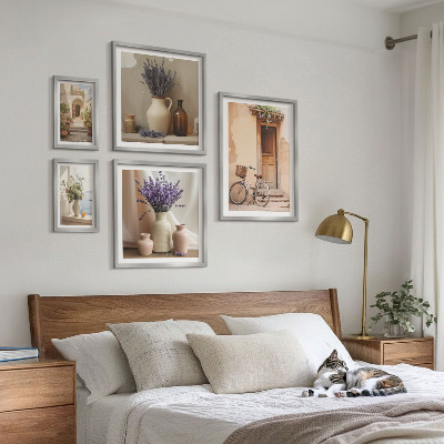 Set di 5 quadri Interni eleganti con bicicletta e fiori