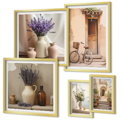 Set di 5 quadri Interni eleganti con bicicletta e fiori