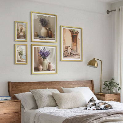 Set di 5 quadri Interni eleganti con bicicletta e fiori