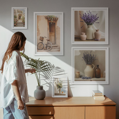 Set di 5 quadri Interni eleganti con bicicletta e fiori
