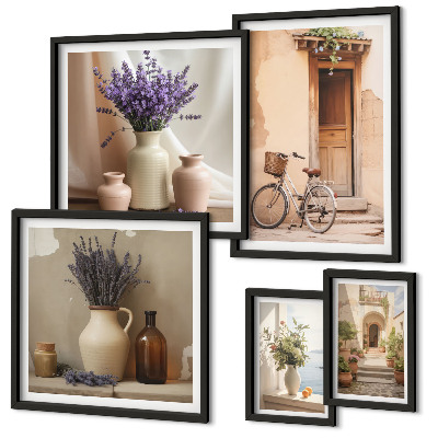 Set di 5 quadri Interni eleganti con bicicletta e fiori