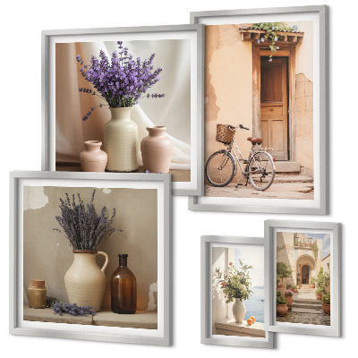 Set di 5 quadri Interni eleganti con bicicletta e fiori