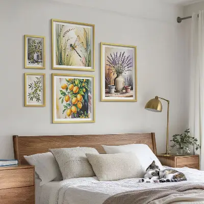 Set di quadri incorniciati con stampa di limoni floreali e olive in stile rustico