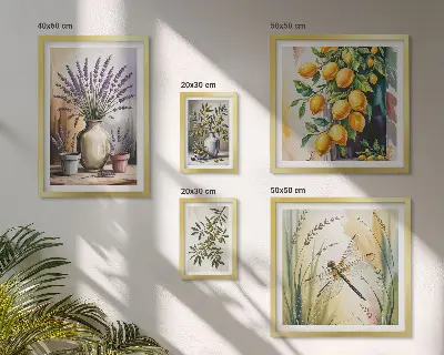 Set di quadri incorniciati con stampa di limoni floreali e olive in stile rustico