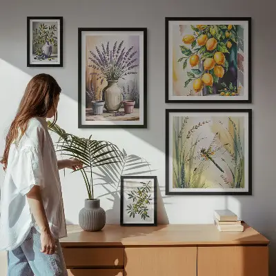 Set di quadri incorniciati con stampa di limoni floreali e olive in stile rustico