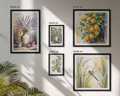 Set di quadri incorniciati con stampa di limoni floreali e olive in stile rustico