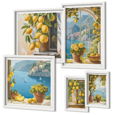 Set di 5 quadri Accenti di limone, mare di Provenza