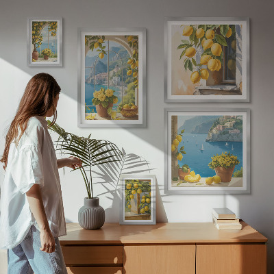 Set di 5 quadri Accenti di limone, mare di Provenza
