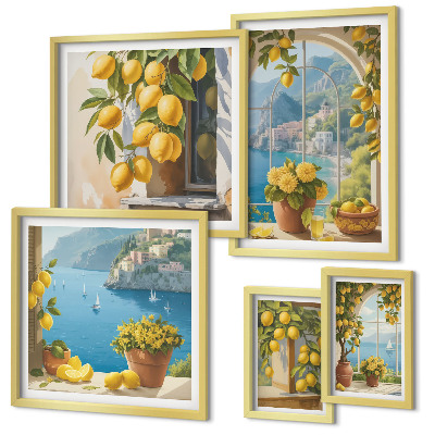 Set di 5 quadri Accenti di limone, mare di Provenza