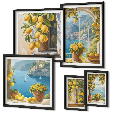 Set di 5 quadri Accenti di limone, mare di Provenza