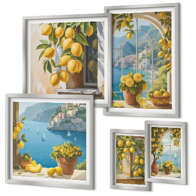 Set di 5 quadri Accenti di limone, mare di Provenza