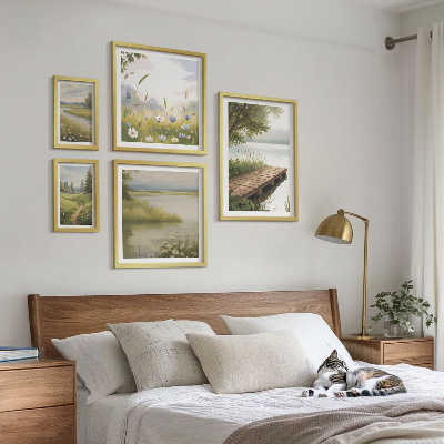 Polittico con cornice Paesaggi tranquilli con un ponte di prato