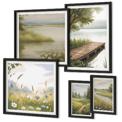 Polittico con cornice Paesaggi tranquilli con un ponte di prato