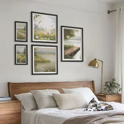 Paesaggi tranquilli con un ponte di prato polittico con cornice