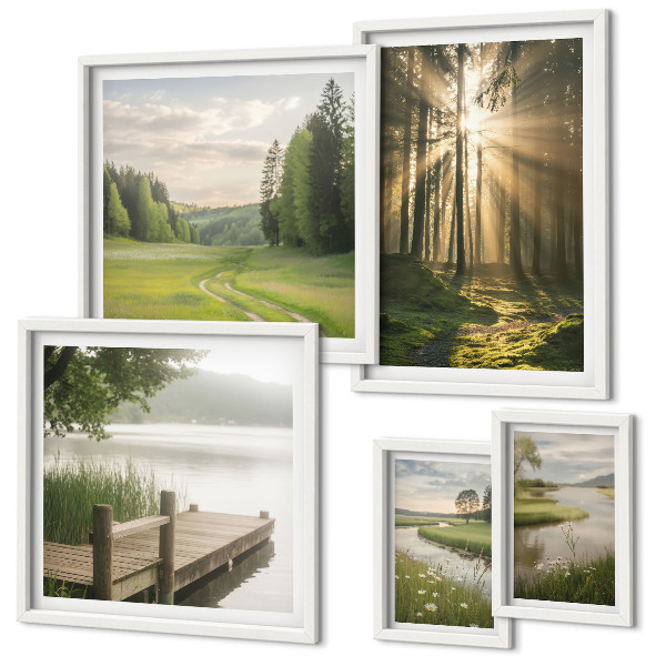 Set di 5 quadri Paesaggi forestali sole acqua