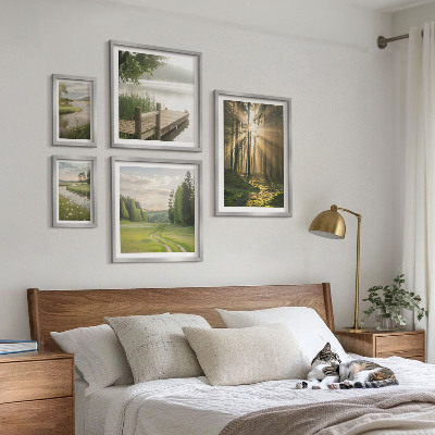 Set di 5 quadri Paesaggi forestali sole acqua