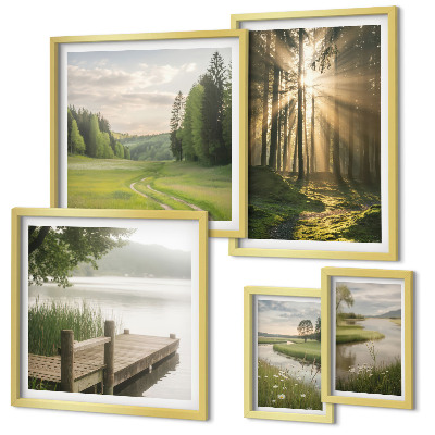 Set di 5 quadri Paesaggi forestali sole acqua
