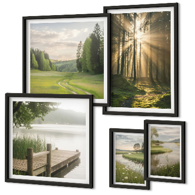 Set di 5 quadri Paesaggi forestali sole acqua
