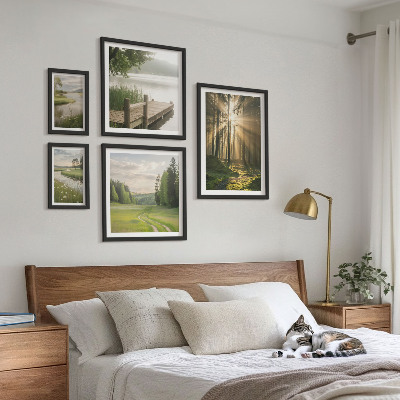 Set di 5 quadri Paesaggi forestali sole acqua
