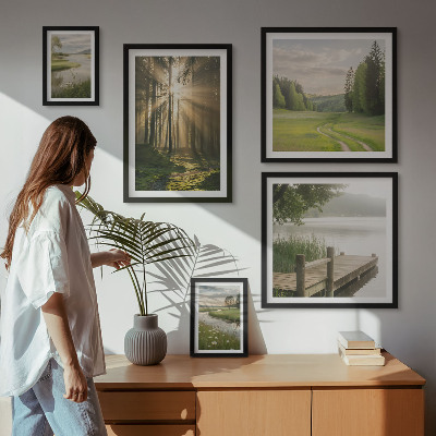 Set di 5 quadri Paesaggi forestali sole acqua