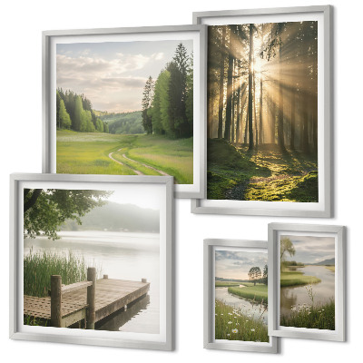 Set di 5 quadri Paesaggi forestali sole acqua