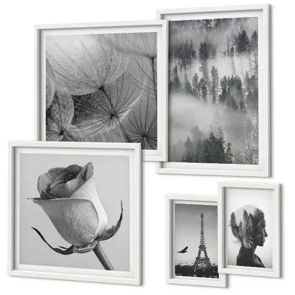 Set di quadri incorniciati paesaggio urbano naturalistico in bianco e nero