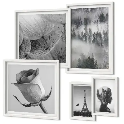 Set di quadri incorniciati paesaggio urbano naturalistico in bianco e nero